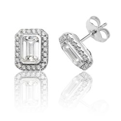 Silver Halo Emerald Cut Cz Bezel Set Studs SEG0021CZ