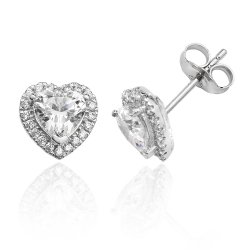 Silver Halo Heart Shape Cz Claw Set Studs SEG0023CZ