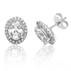 Silver Halo Oval Cz Claw Set Studs SEG0025CZ