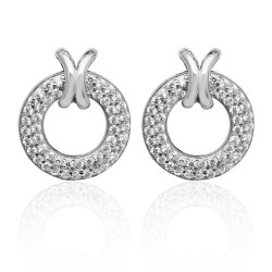 Silver Pave Set Cz Circle With Cross Studs SEG0028CZ