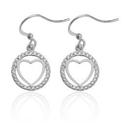 Silver Plain Heart Within Round Halo Cz Drops SEG0029CZ