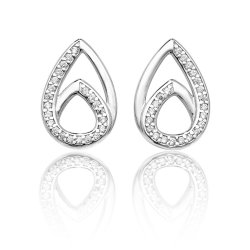 Silver Double Pear Shape Plain And Cz Studs SEG0030CZ