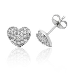 Silver Pave Set Cz Heart Studs SEG0032CZ