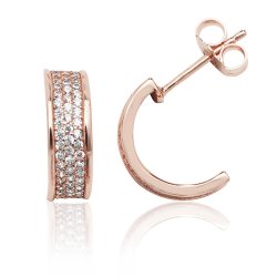 Silver Rose Gold Plated Pave Set 3 Row Cz Half Hoop Studs SEG0034R
