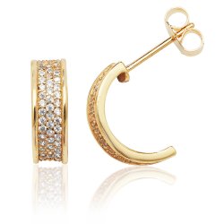 Silver Yellow Gold Plated Pave Set 3 Row Cz Half Hoop Studs SEG0034Y