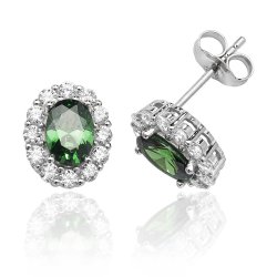Silver Green Oval Cluster Cz Studs SEG0039EM