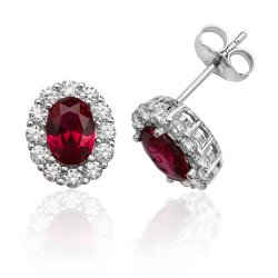 Silver Red Oval Cluster Cz Studs SEG0039RU
