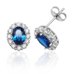 Silver Blue Oval Cluster Cz Studs SEG0039SA