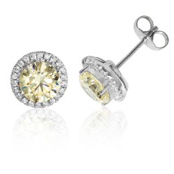 Silver Halo Yellow Round Cz Claw Set Studs SEG0009YZ