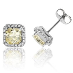 Silver Halo Yellow Square Cz Claw Set Studs SEG0011YZ