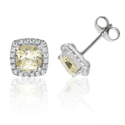 Silver Halo Yellow Cushion Cz Claw Set Studs SEG0013YZ
