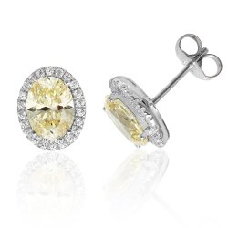 Silver Halo Yellow Oval Cz Claw Set Studs SEG0025YZ