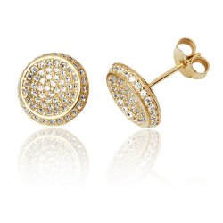 Silver Yellow Gold Plated Pave Set Cz Round Studs SEG0063Y