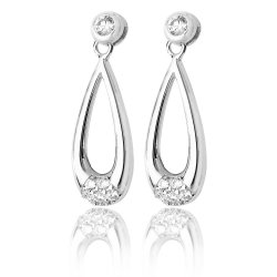 Silver  Pave Set Elongated Pear Shape Cz Drops SEG0066CZ