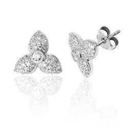 Silver Pave Set 3 Petal Cz Studs SEG0067CZ