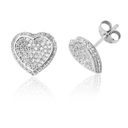 Silver Pave Set Cz Heart Studs SEG0062CZ