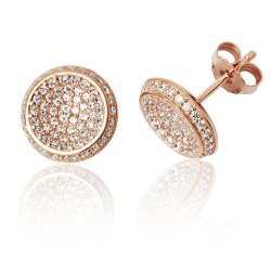 Silver Rose Gold Plated Pave Set Cz Round Studs SEG0063R