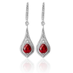 Silver Pave Set Tear Red Cz Drops SEG0071RU