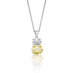 Silver Double Oval Yellow And White Cz Pendant And Chain SPG0059YZ