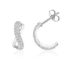 Silver Pave Set Cz Half Loop Infinity Hoops SEG0076