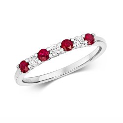 Diamond & Ruby Claw Set Half Eternity In 9ct White Gold 