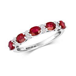 Diamond & Ruby Oval Claw Set Half Eternity In 9ct White Gold 