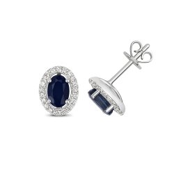 Diamond & Sapphire Oval Halo Studs In 9ct White Gold 