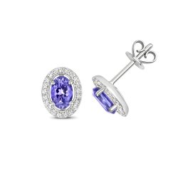 Diamond & Tanzanite Oval Halo Studs In 9ct White Gold 