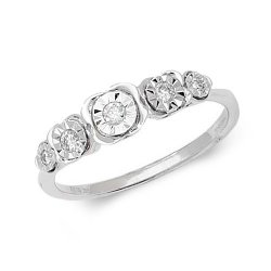 Diamond Illusion Set 5 Stone Ring In 9ct White Gold 