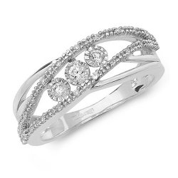 Diamond Illusion Set 2 Row Crossover Trilogy Ring In 9ct White Gold 