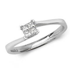 Diamond Solitaire Style  Crossover Ring In 9ct White Gold 