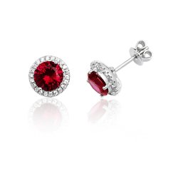 Silver Halo Red Round Cz Claw Set Studs SEG0009RU