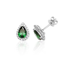 Silver Halo Green Pear Shape Cz Claw Set Studs SEG0015EM