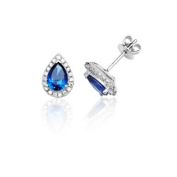 Silver Halo Blue Pear Shape Cz Claw Set Studs SEG0015SA