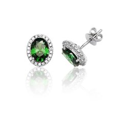 Silver Halo Green Oval Cz Claw Set Studs SEG0025EM