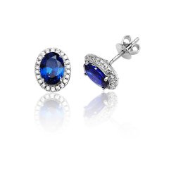 Silver Halo Blue Oval Cz Claw Set Studs SEG0025SA