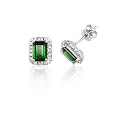 Silver Halo Green Emerald Cut Cz Claw Set Studs SEG0027EM
