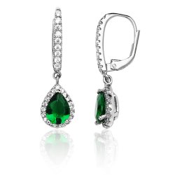 Silver Pave Set Green Pear Cz Drops SEG0081EM