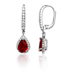 Silver Pave Set Red Pear Cz Drops SEG0081RU