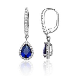 Silver Pave Set Blue Pear Cz Drops SEG0081SA