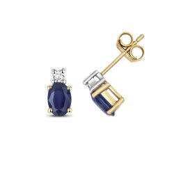 Diamond & Sapphire Oval Claw Set Studs In 9ct Gold 