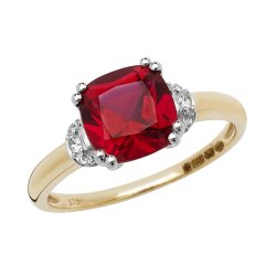 9ct Gold Cushion Created Ruby And White Sapphire Ring 