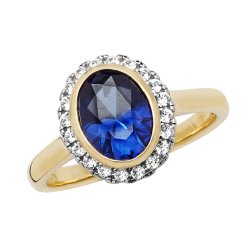 9ct Gold Oval Created Sapphire And White Sapphire Ring 