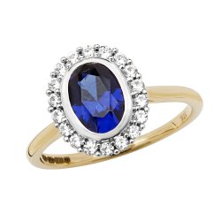 9ct Gold Oval Created Sapphire And White Sapphire Ring 