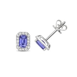 Diamond & Tanzanite Octagon Cluster Studs In 9ct White Gold 