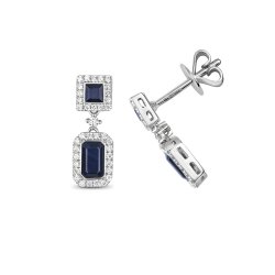 Diamond & Sapphire Square And Octagon Cluster Drops In 9ct White Gold 