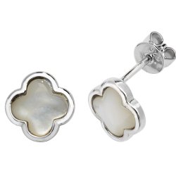 Silver Mother Of Pearl Clover Studs SEG0084