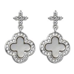 Silver Mother Of Pearl And Cz Clover Drops SEG0085