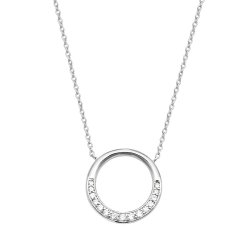 Silver Open Circle Half Cz Set Pendant On Fixed Chain SPG0065