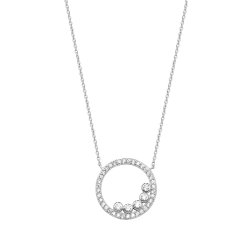 Silver Bubbles Within Round Halo Cz Pendant On Fixed Chain SPG0066
